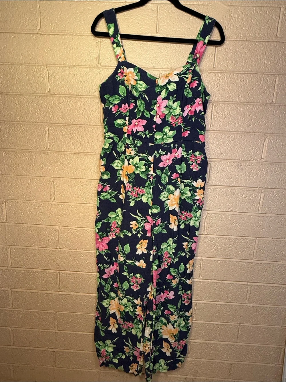 Old Navy Navy Floral jumpsuit with Pink, Green & Yellow Accents